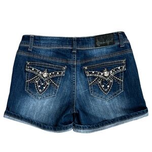 Soundgirl Blue Rhinestone Stretch Cuffed Jean Shorts Size 11 Juniors‎